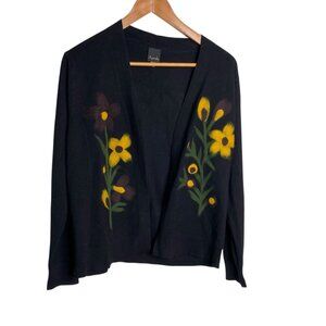 Aaeda Sweater Cardigan Women's Black Size L Open Front Floral Cottage Grandma
